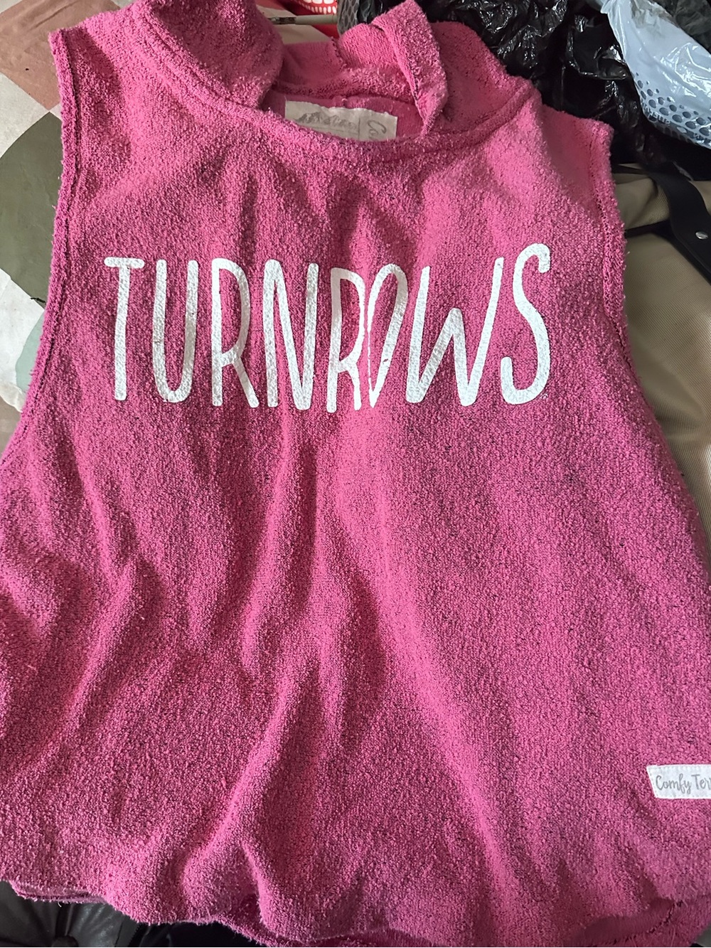 Comfy Terry Pink Sleeveless Top with 'TURNROWS' Print